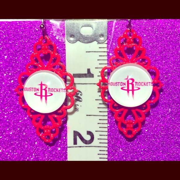 Metal Lace Red Houston Rockets Wht w/Red earrings - Picture 1 of 1